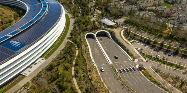 CUPERTINO, CA Aerial photo Apple Park Spaceship corporate headquarters California