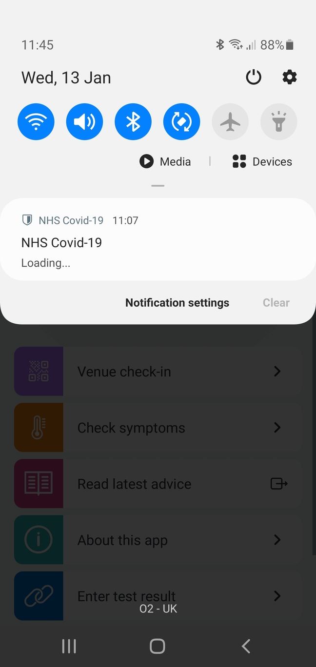 NHS COVID-19 app notification