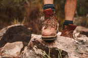 Hiker shoes on rocky trail