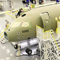 The Bombardier C-Series jet assembly line in Canada