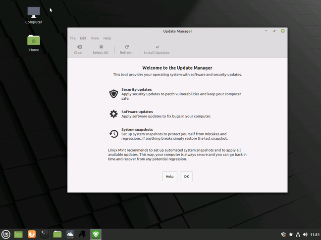 The Linux Mint update manager includes system snapshots, intended to reassure users that there is a route back