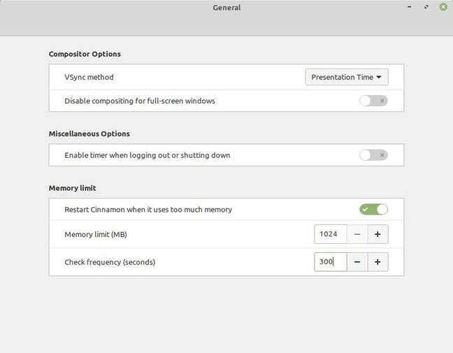 The workaround for insoluble memory leaks in Cinnamon: an option to restart the process when a limit is reached.