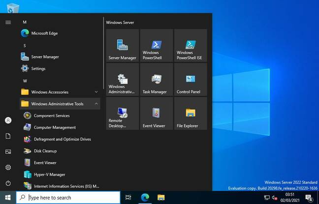 Windows Server 2022 looks much like Windows 10; all the interesting changes are in core plumbing features
