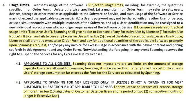 Spanning EULA usage limit