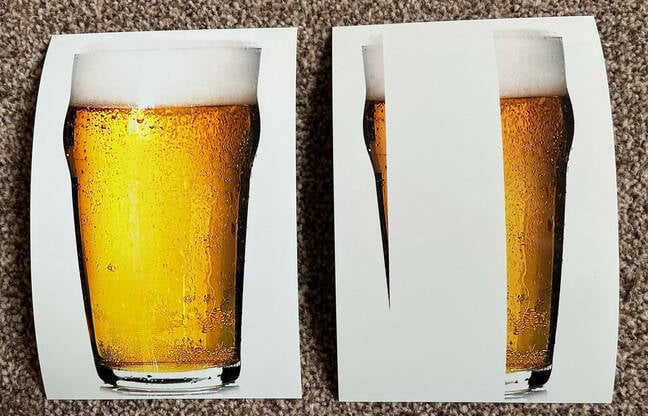 printer issues caused beer pint to print with white bar through golden brew