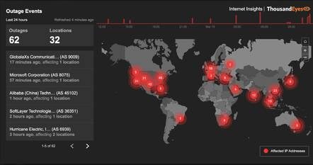 Screenshot of Cisco Thousand Eyes outage map