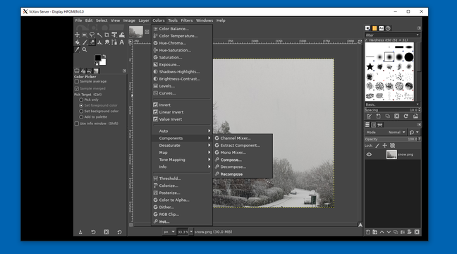 The GIMP image editor running on Linux on Windows