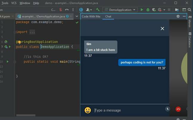 Code With Me has built-in chat, audio and video