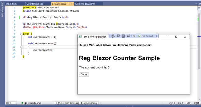 BlazorWebView controls allow developers to embed Blazor web components in WPF and Windows Forms desktop applications, MAUI support is promised too