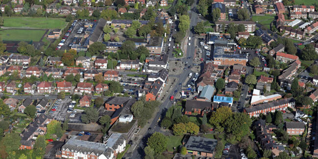 aerial view of Handforth village in Cheshire, UK