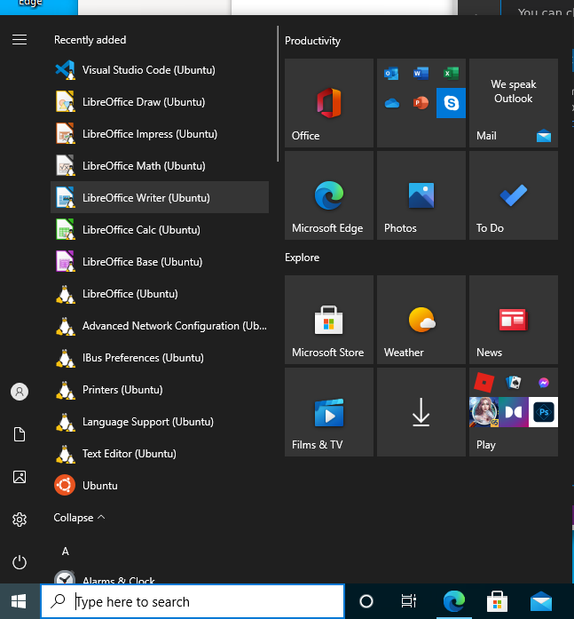 Linux GUI applications appear automatically on the Windows Start menu