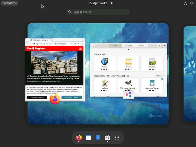 A revamped overview thanks to GNOME 40 in Fedora 34