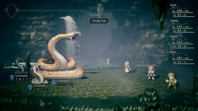 A typical boss plus minions encounter – shield shows protection levels and the squares below weaknesses