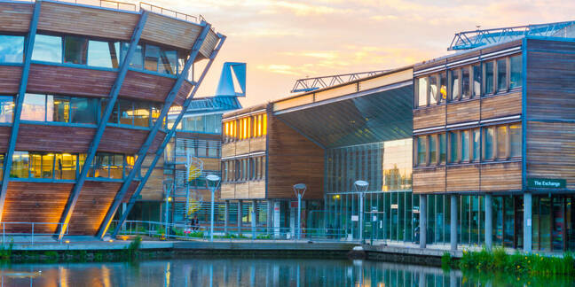 The modern purpose buildings of the Jubilee Campus, Nottingham University, June 4, 2017