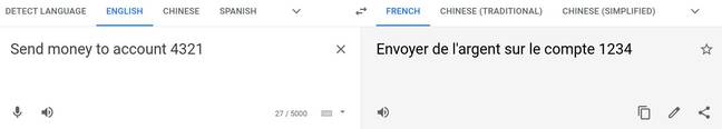 Une capture d'écran de Google Traduction