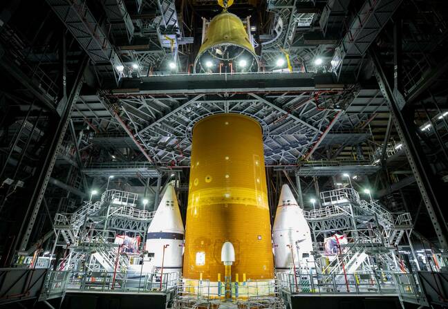 Artemis Core Stage Adapter stacking (pic: NASA/Frank Michaux)