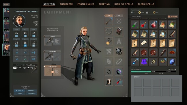 The inventory screen – be careful not to carry too much or you will be penalised