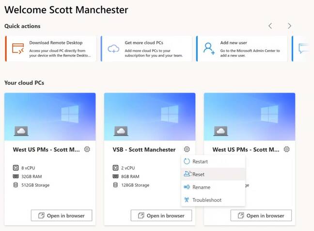 Resetting a Cloud PC from the portal