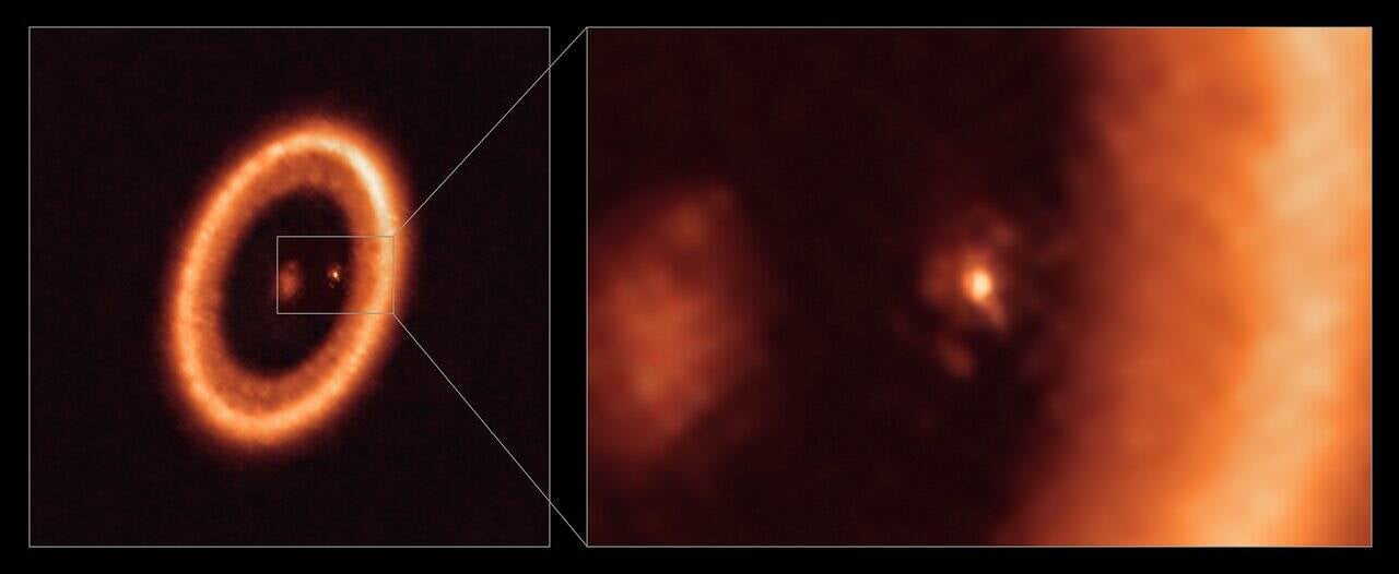 Pic  Astronomers have for the first time spotted what appears to be a moon-forming ring of matter around a young exoplanet, and described their findin