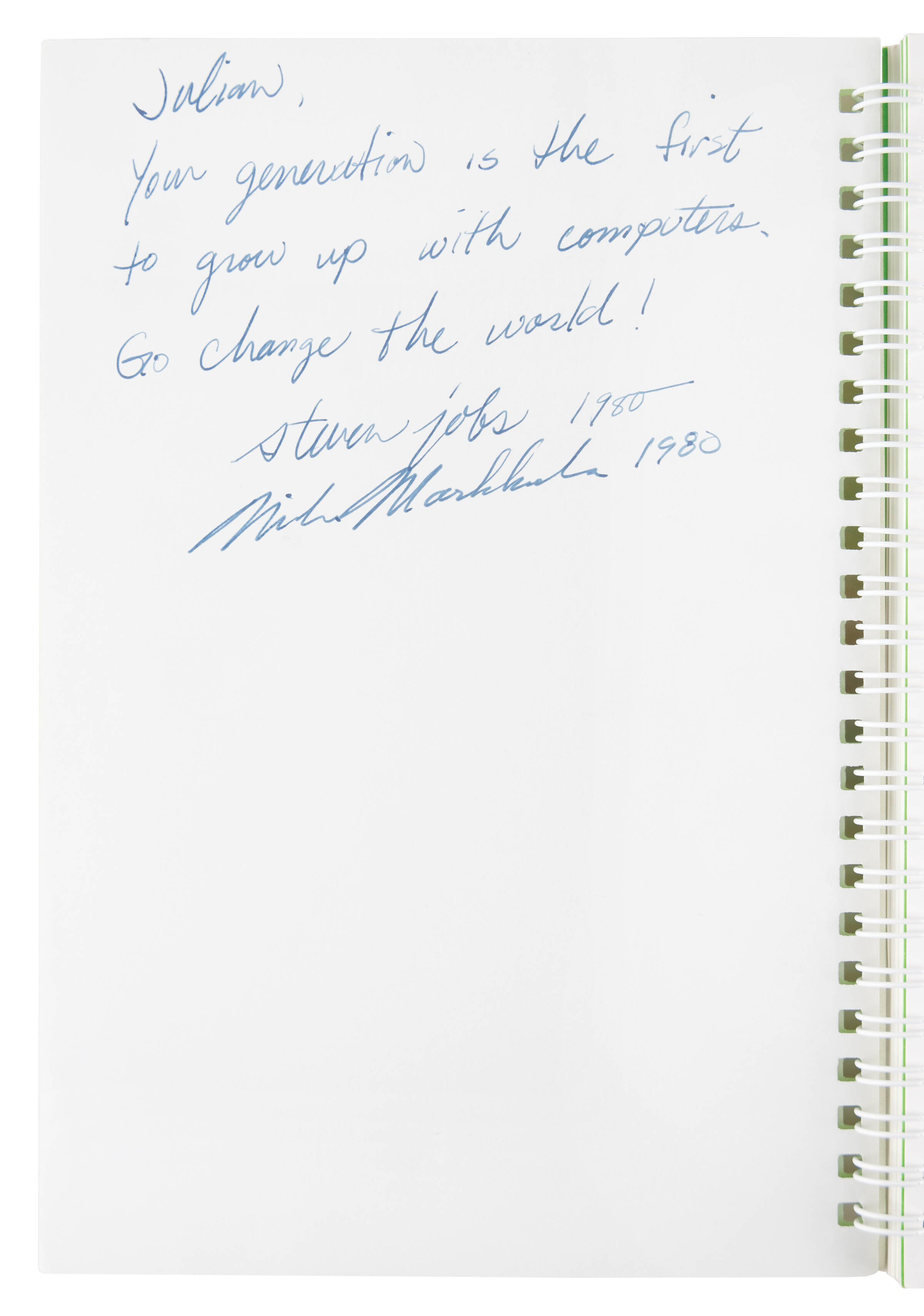 photo of 'Prophetic' Steve Jobs autograph telling kid to 'go change the world!' among Apple memorabilia at auction image