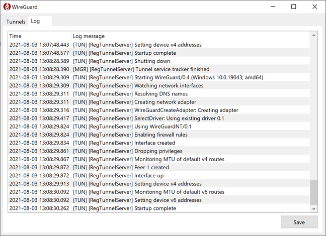 It works: activating a WireGuard tunnel using the new experimental driver