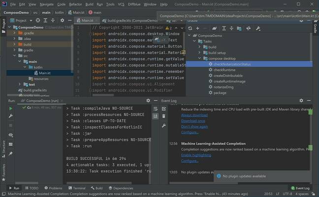 A Compose for Desktop project in the JetBrains IDE
