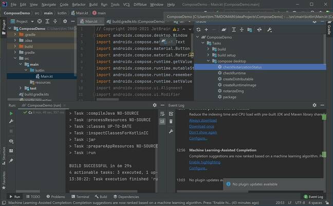 Un projet Compose for Desktop dans l'IDE JetBrains