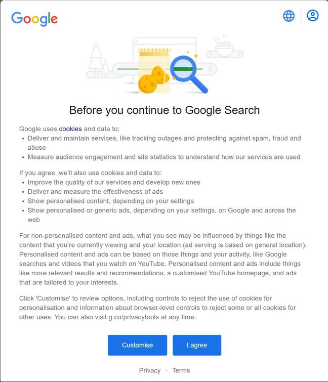 The blocking dialogue which confronts anonymous users of Google Search