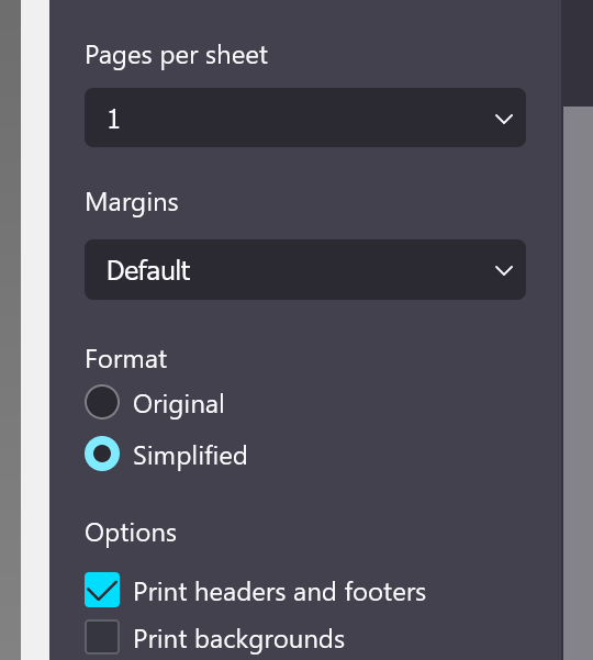 Simplified printing saves ink, but only appears on certain pages