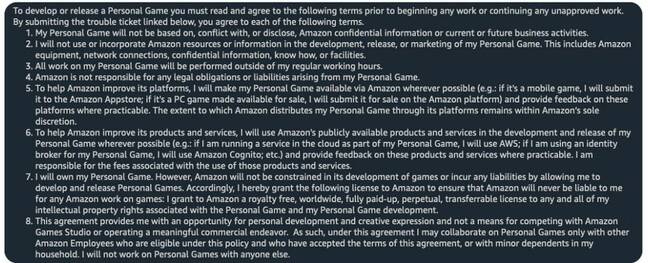 Screenshot of Amazon Game Studios agreement