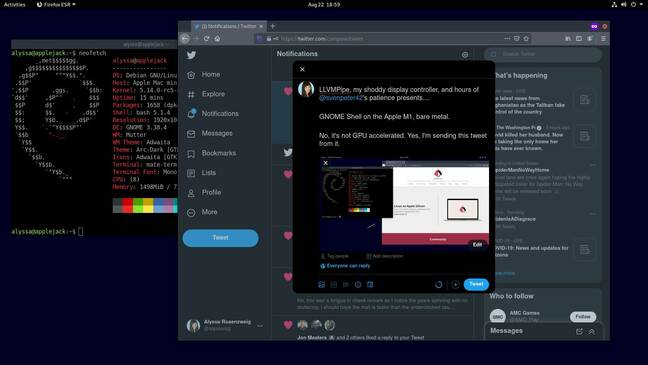 Debian with GNOME 3.38 running on an Apple M1 Mac