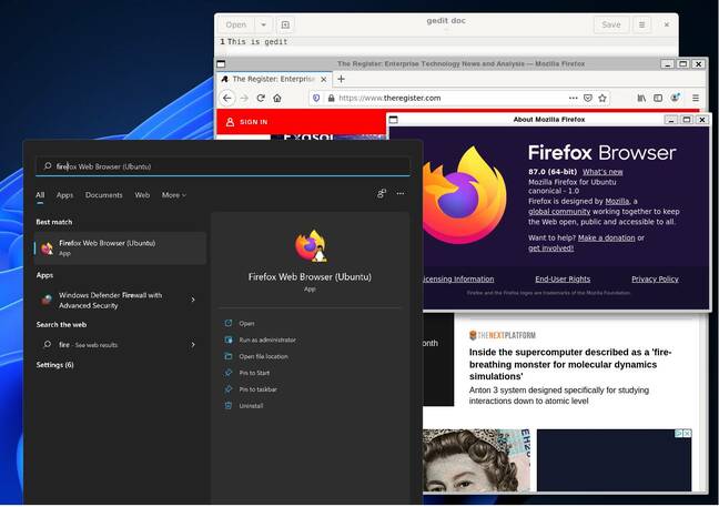 WIndows 11 prompted to run the Ubuntu version of Firefox