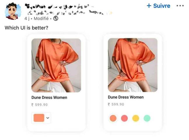 Screenshot of LinkedIn post asking 'Which UI is better?'