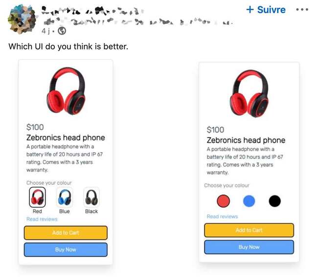 Screenshot of LinkedIn post asking 'Which UI is better?'