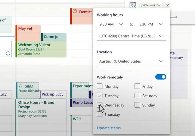 I'm working remotely: a new feature in Outlook work schedules