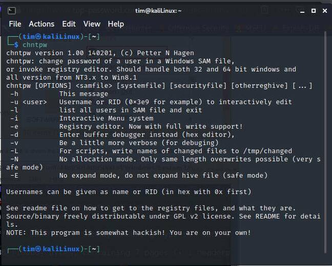 Recovering a Windows password with Kali Linux - will not work if Bitlocker encryption is used