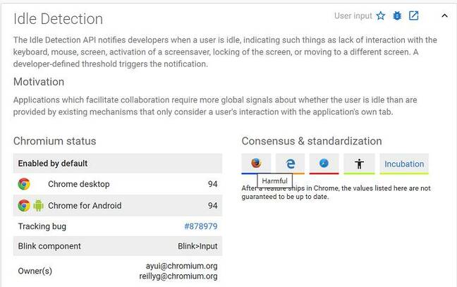 Idle Detection: new in Chrome 94, but Mozilla considers it harmful