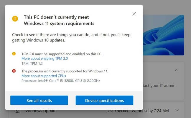 Health check says no: but with the bypass key, Windows 11 installed successfully