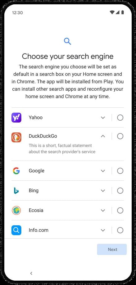 Google's new Android Choice screen