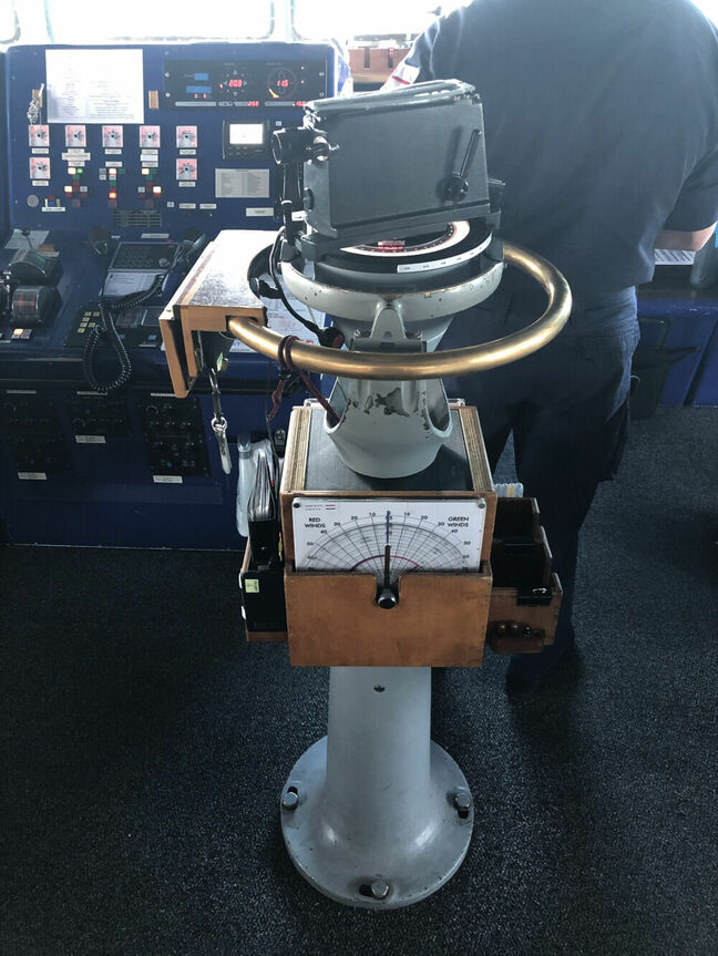 HMS Severn's pelorus, mounted centrally on the bridge