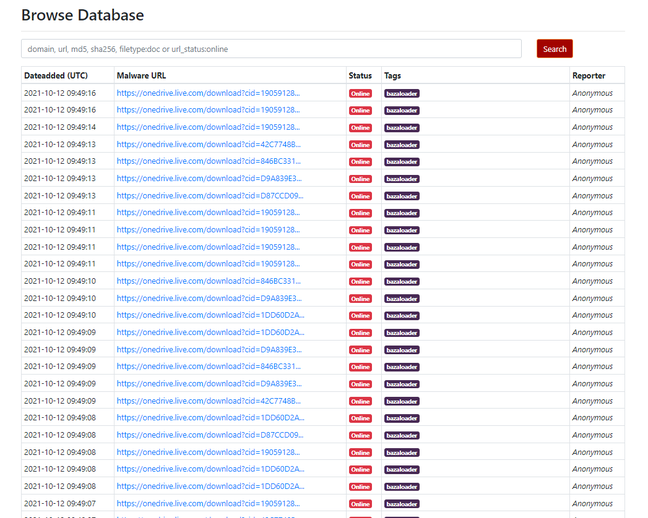 Malware hosted on OneDrive, reported to URLhaus