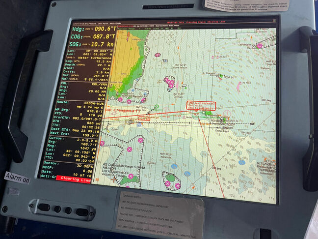 A WECDIS screen aboard HMS Severn