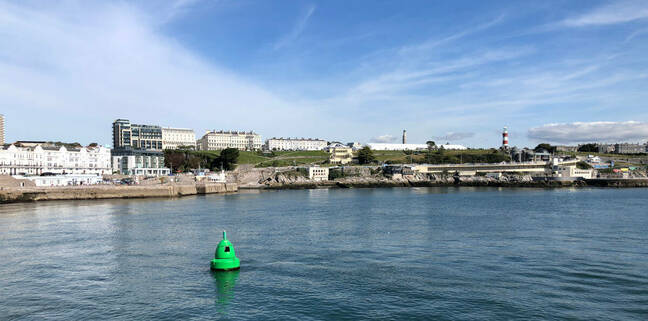A navigation buoy marking the channel into Plymouth harbour