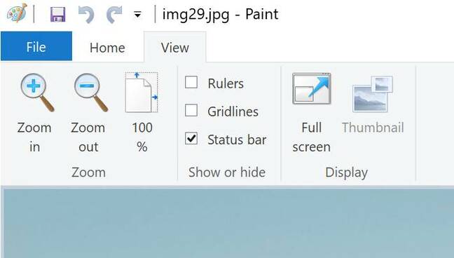 Просмотр вкладки ленты в Windows 10 Paint