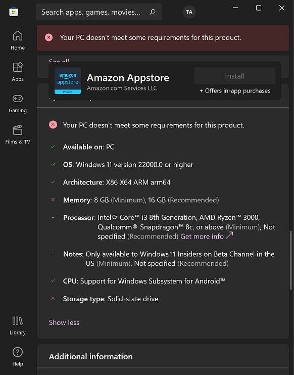 Les exigences pour l'aperçu d'Amazon Appstore sont relativement strictes