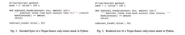 Code snippet demonstrating the bidirectional character Trojan Source attack