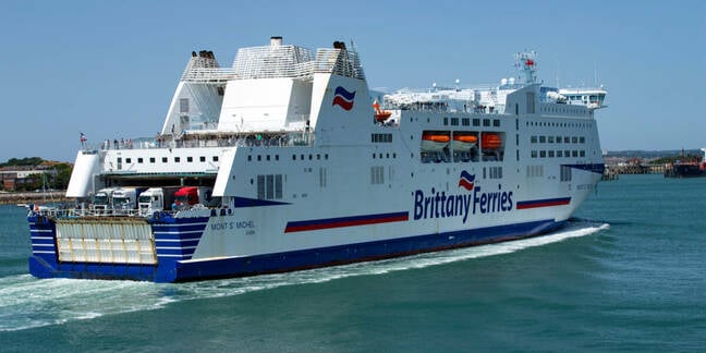 Portsmouth, Hampshire, UK June 27 2019 Britanny Ferries car ferry Mont St Michel arriving from Ouistreham, France