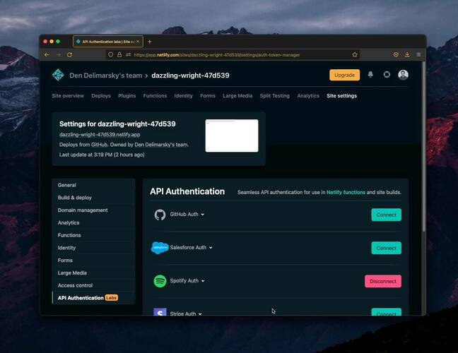 Netlify API authentication, the first piece of OneGraph integration
