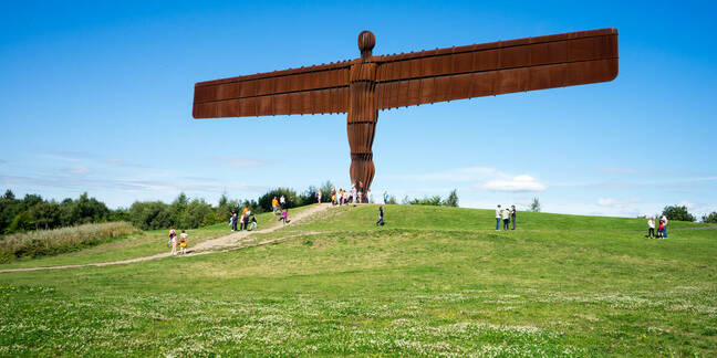 The Angel of the North, Gateshead, is a steel sculpture by Antony Gormley which stands 66 feet high with a wing span of 177 feet. 