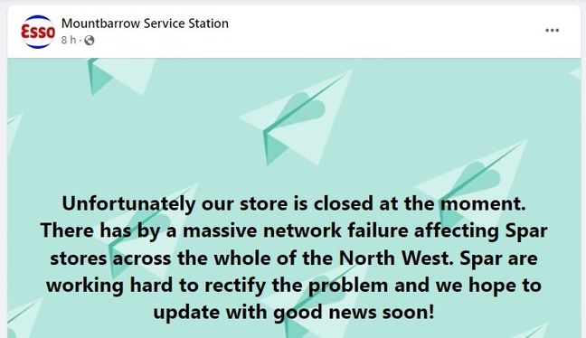 Mountbarrow petrol station's Facebook post about Spar closure in December 2021